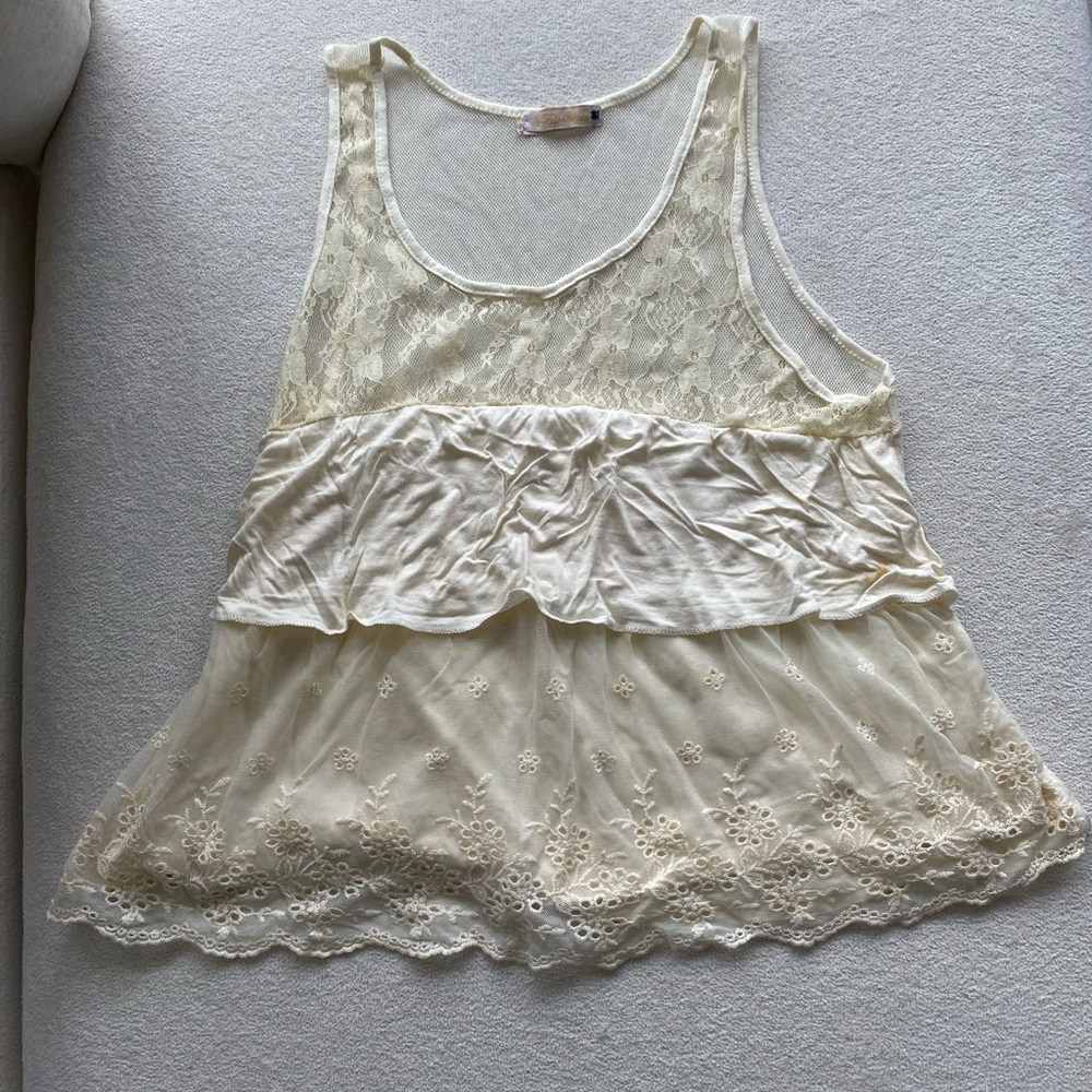 Lace Layered Cream Tank Top
